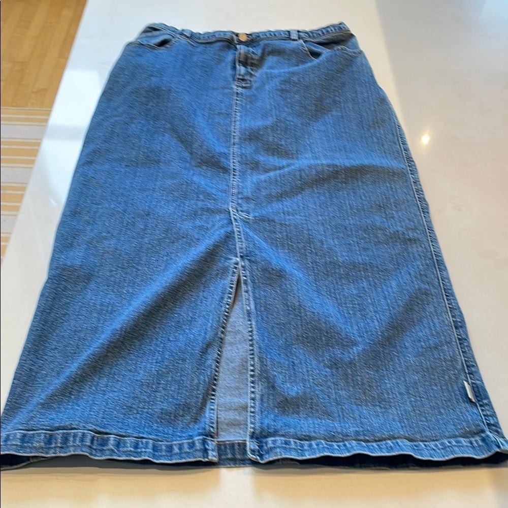 Great Northwest Blue Midi Jean Skirt with Slit, 14.5” Waist